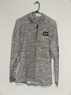 PINK Victorias Secret XS Y2K Vintage Fleece Zip Up Gray & Black Pullover Sweater